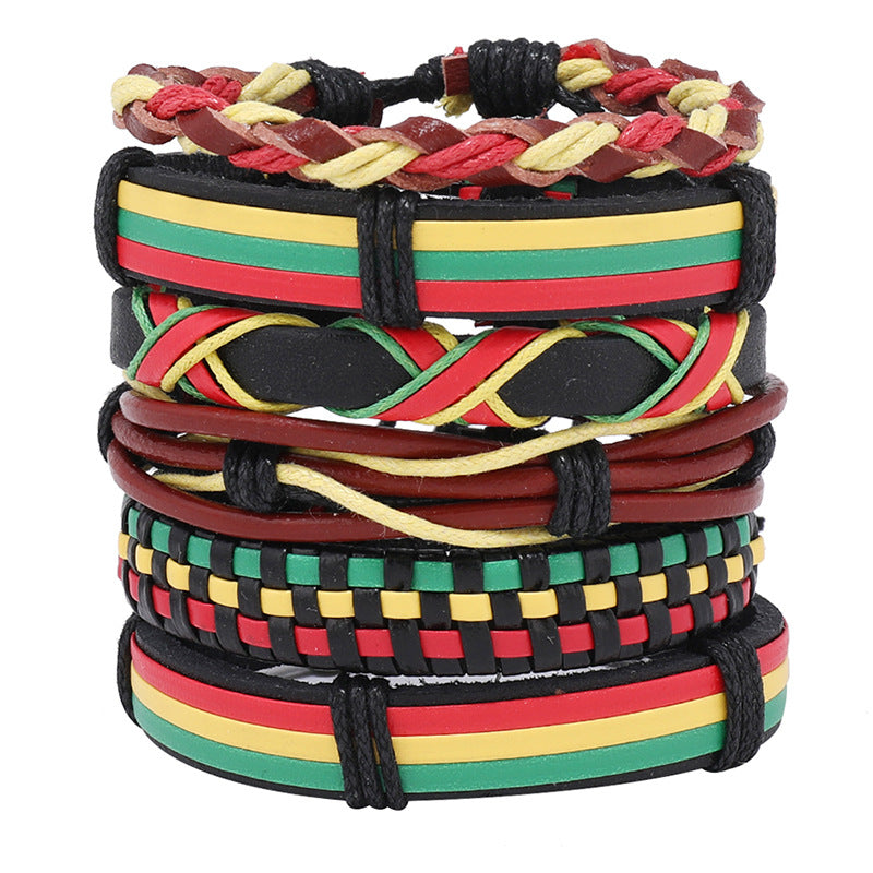 Jamaica Red Yellow Green Hand-woven Leather Bracelets