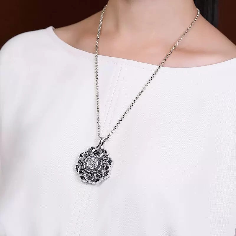 Women's Lotus Vajra Pure Sier Sweater Chain Long Necklaces