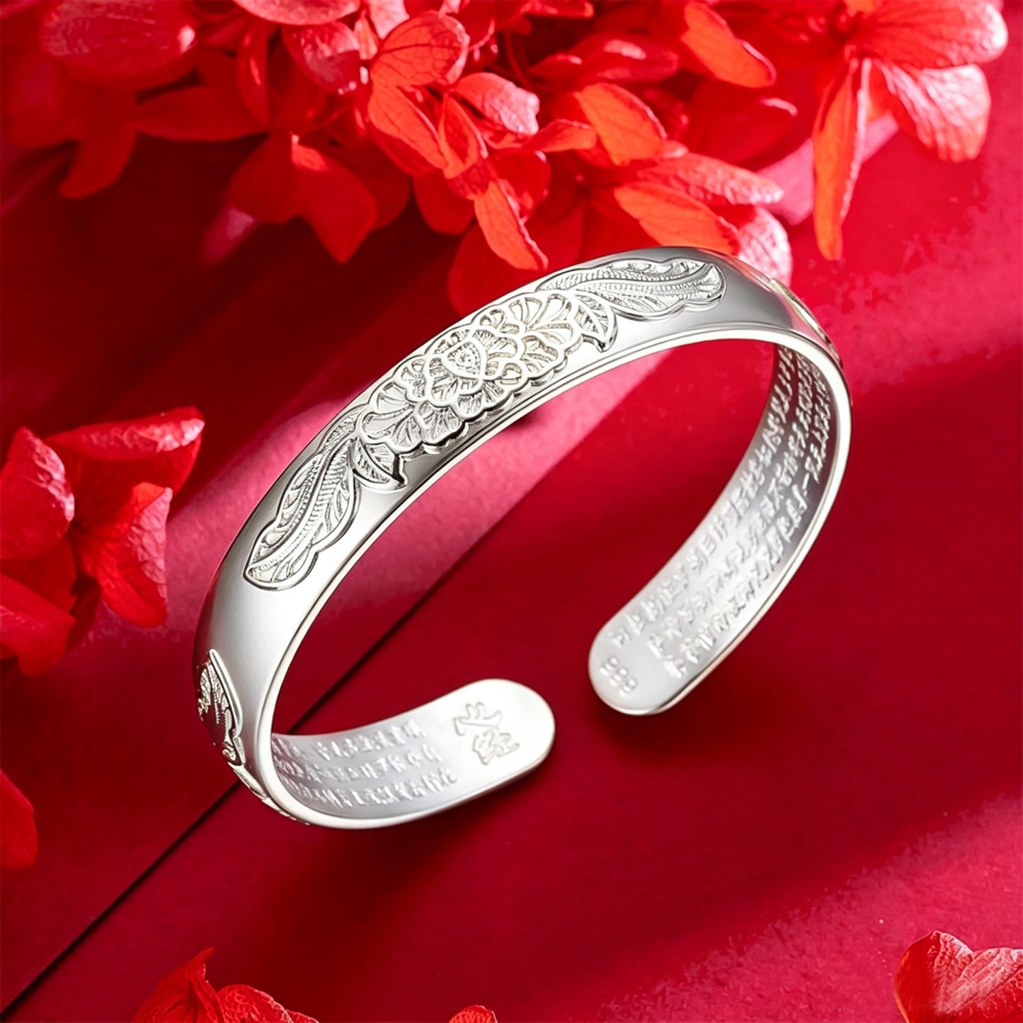 Women's Ancient Style Heart Sutra Sier-plated Fashion Bracelet