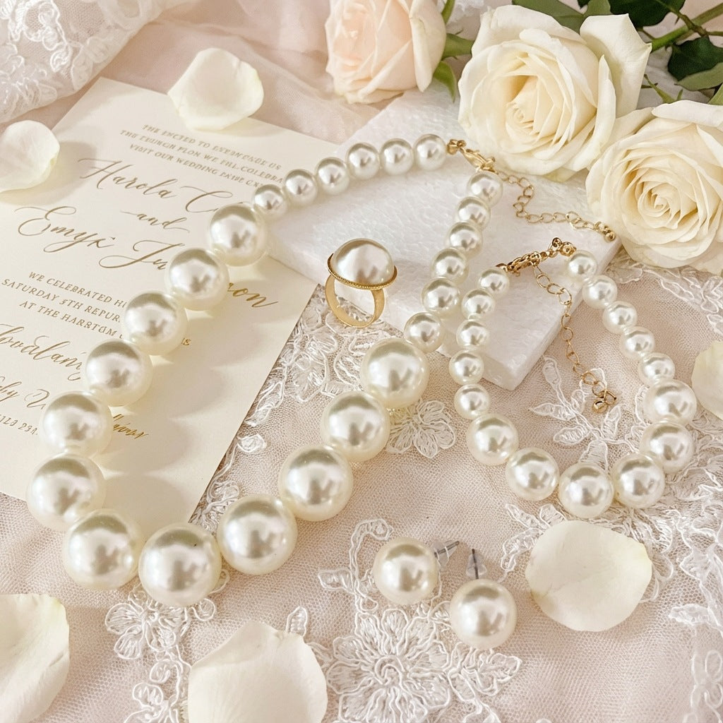 Retro Large Particle Imitation Pearl Female Bride Earrings