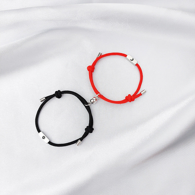 Bracelets de couple à succion magnétique soleil et lune en acier inoxydable pour femmes et hommes