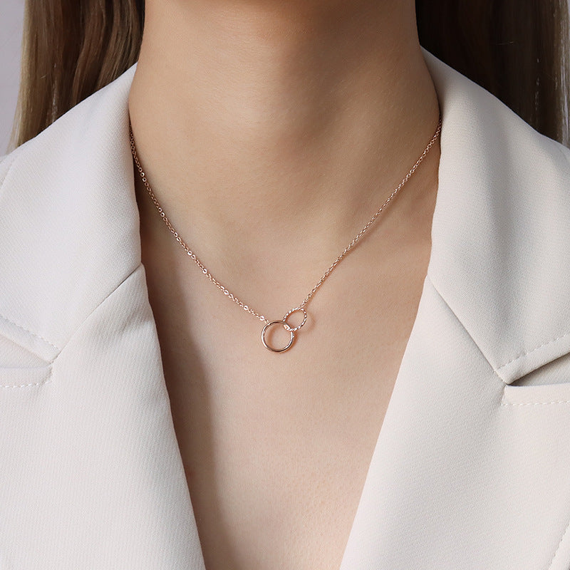 Women's Trendy Double Circle Clavicle Chain Titanium Steel Jewelry Set