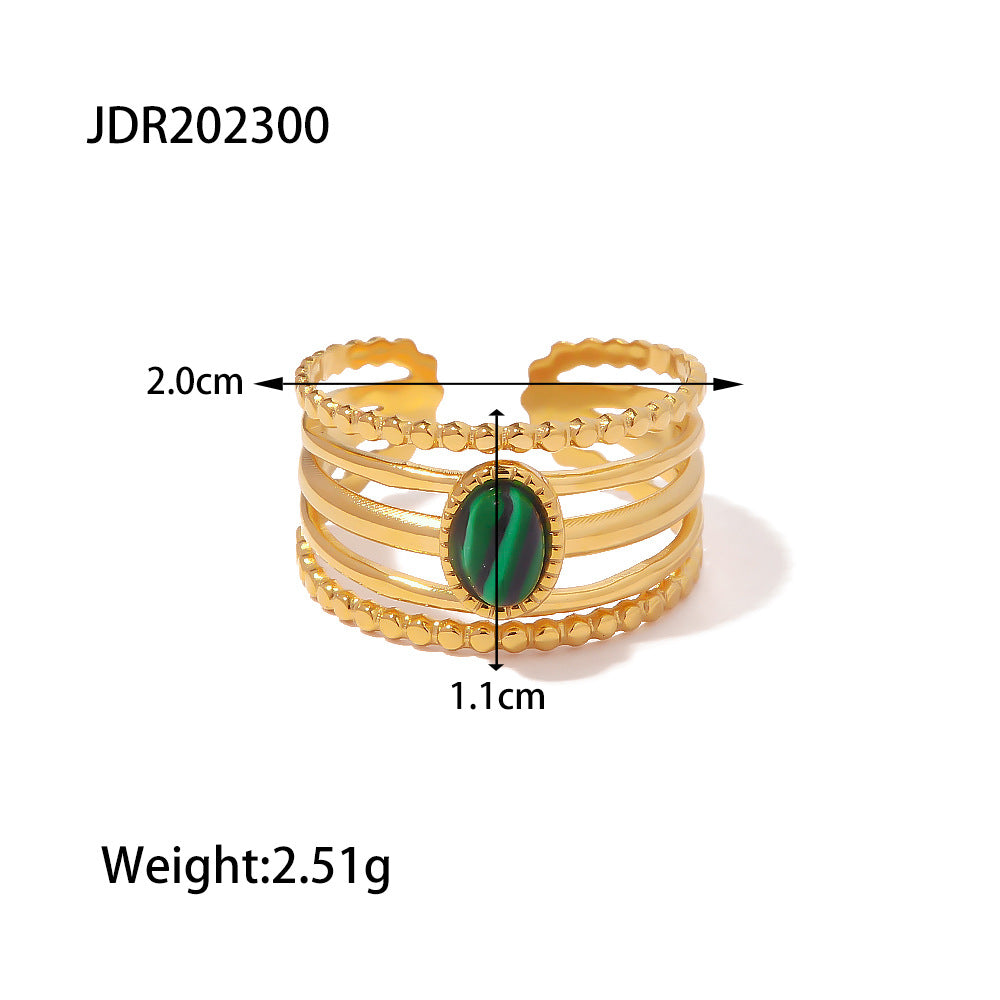 Women's Style Electroplated Gold Inlaid Malachite Natural Rings