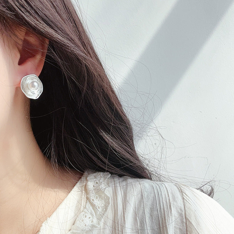 Lotus Leaf Pearl Everyday Joker French Minority Without Hesitation Stud Earrings