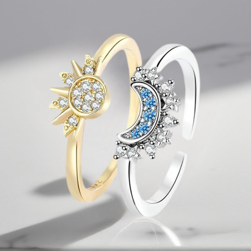 Sun Moon Lovers Couple Stacked Minimalist Design Ring