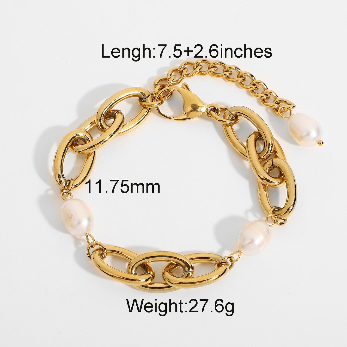 Women's Gold Plated Stainless Steel Pearl Oval Chain Short Bracelets