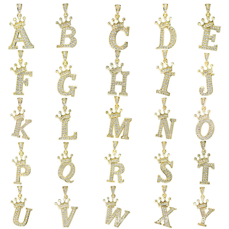 English Letters Full Diamond Pendant Simple Necklaces