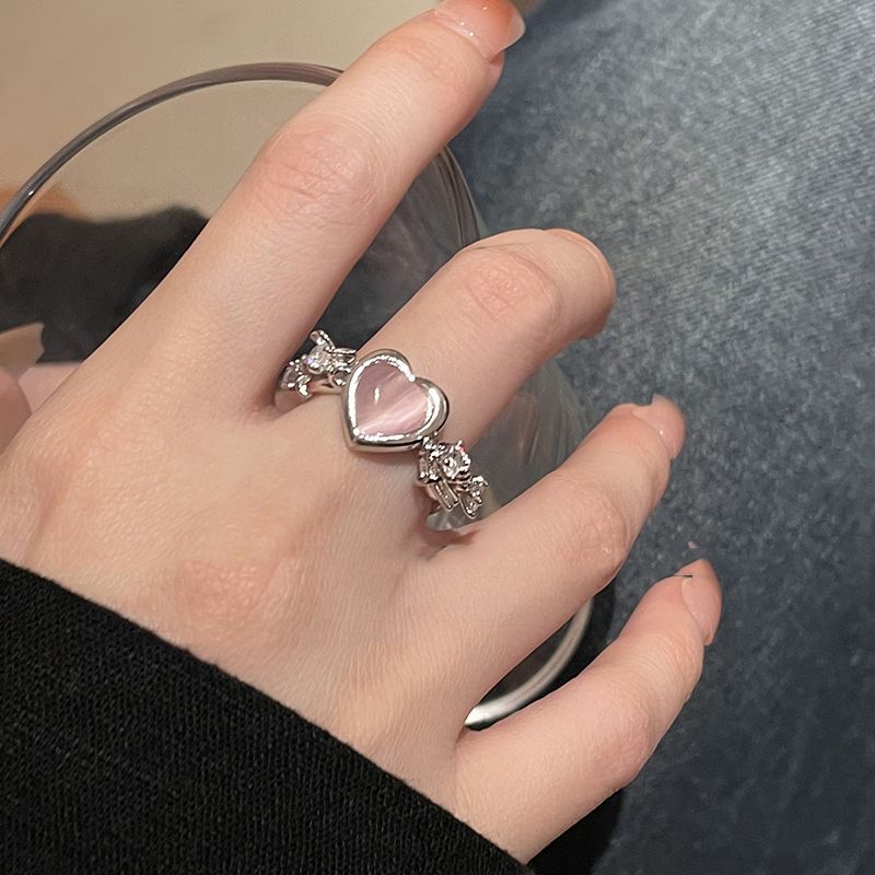 Light Luxury Minority Design Cold Wind Advanced Pink Zircon Index Rings