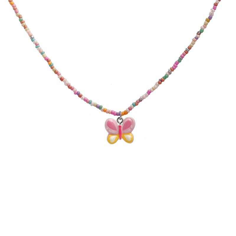 Color Beaded Butterfly Female Sweet Cute Necklaces