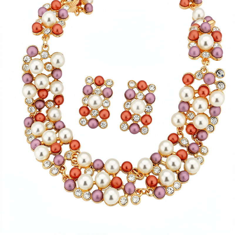 Women's Middle Ancient Diamond Beaded Pearl Ear Light Luxury Minority Clavicle Necklaces