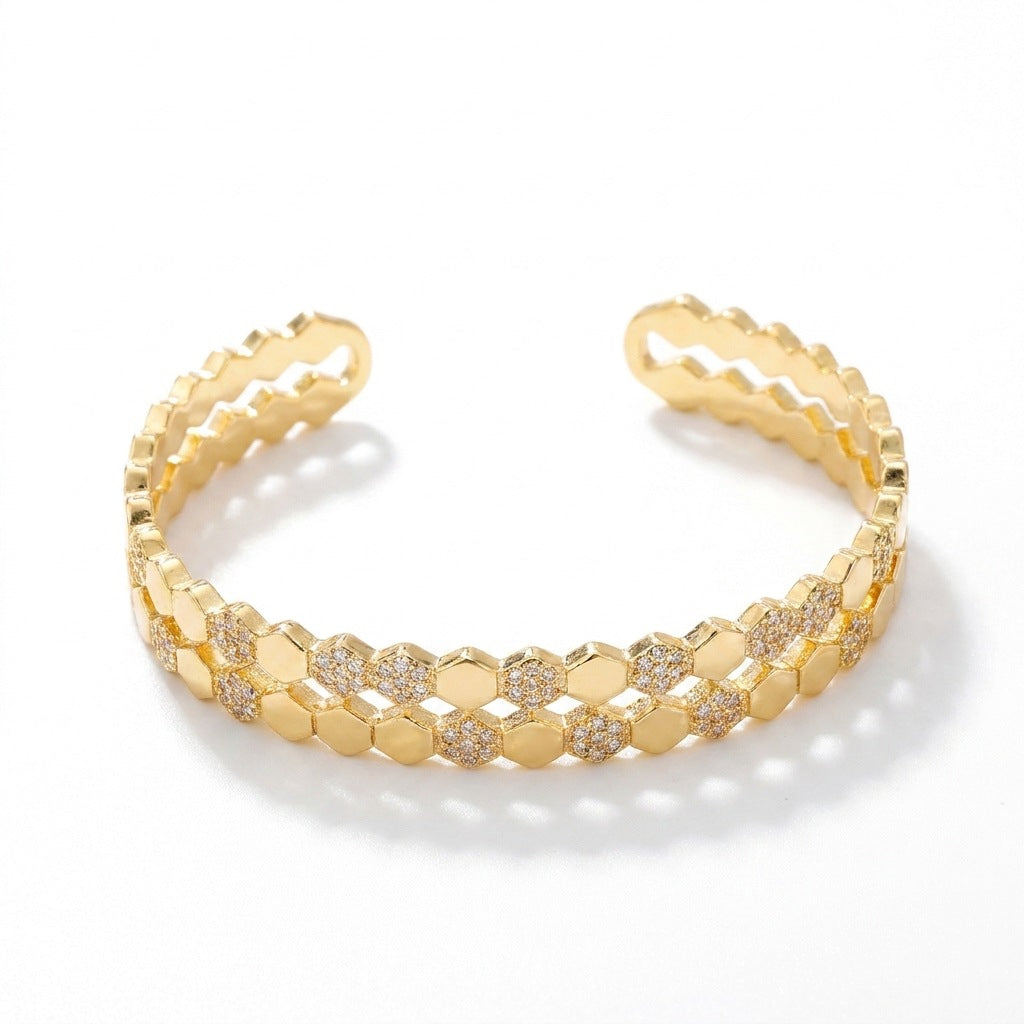 Women's Hexagonal Design Light Luxury Hollow Micro Rings