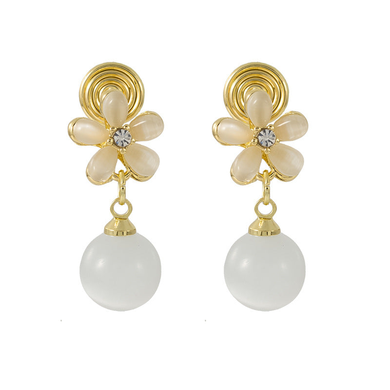 Temperament French Entry Lux Opal Flower Premium Mosquito Ear Clip