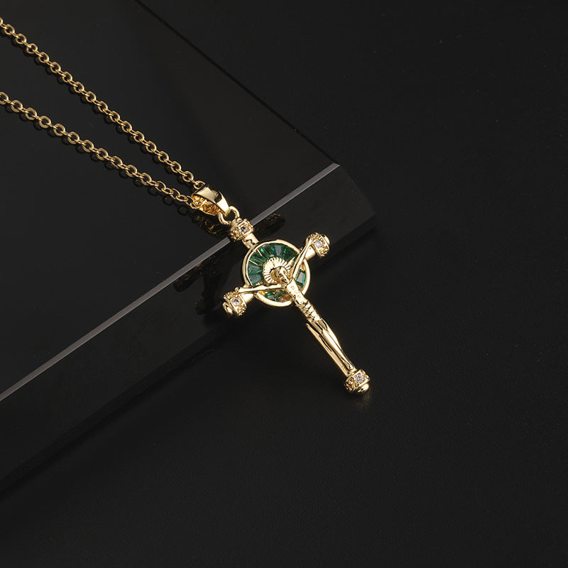 Color Zircon Cross Sweater Chain Advanced Necklaces