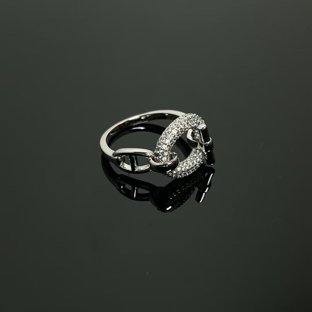 Pig Nose Diamond Full Q V Gold Plated Rose Female Rings