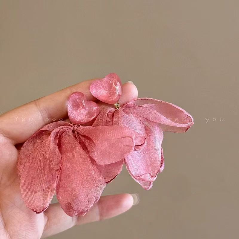 Fresh Blue Fabric Flower Elegant Sweet Rings