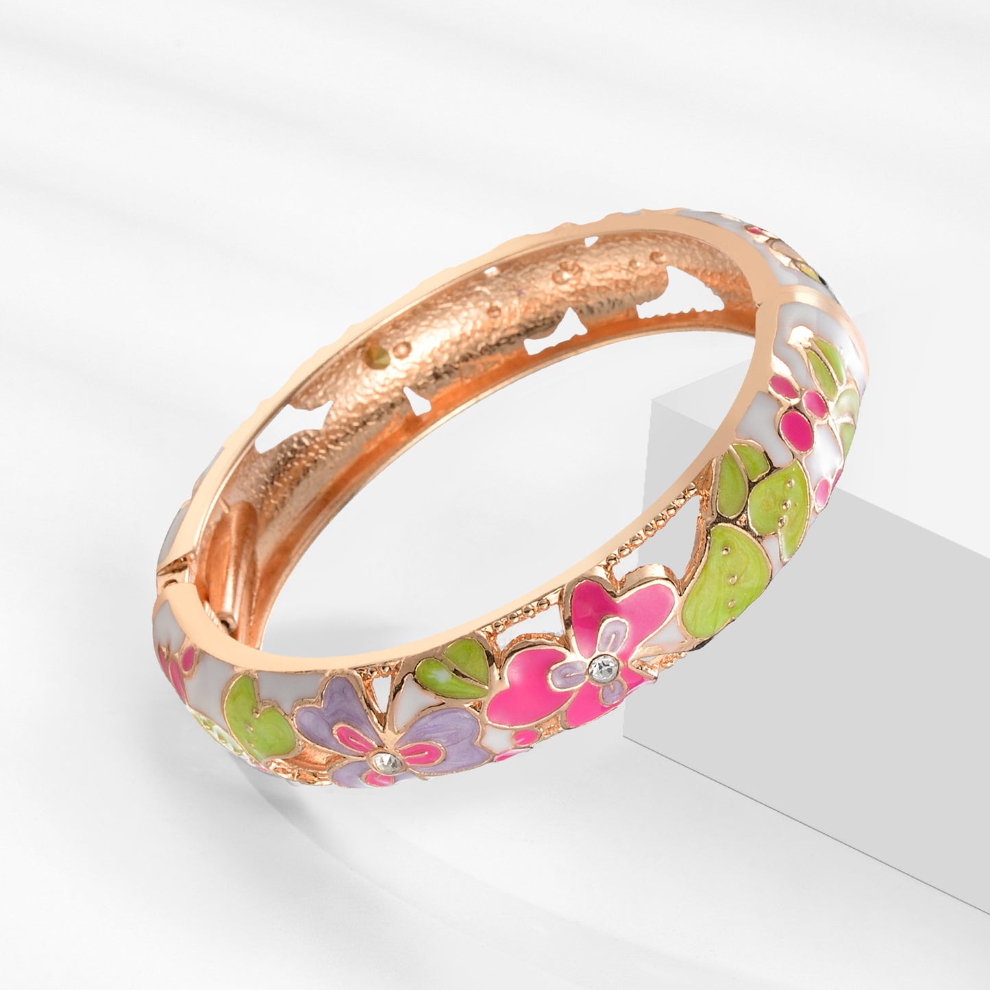 Darcy Cloisonne White Dripping Enamel Opening National Bracelet