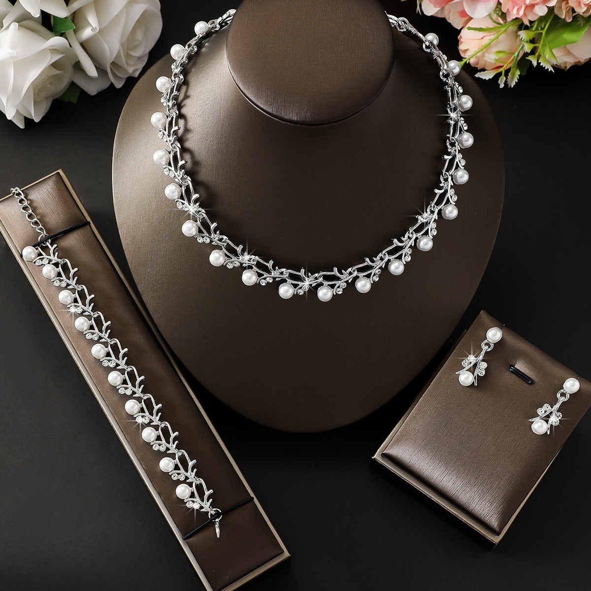 Pearl Female Alloy Bridal Advanced Two-piece Jewelry Set