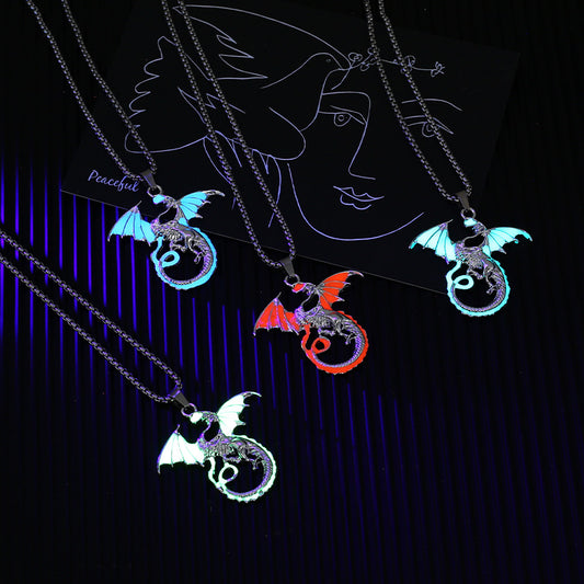 Men's Luminous Flame Dragon Pendant Trendy Fashionable Man Couple Necklaces