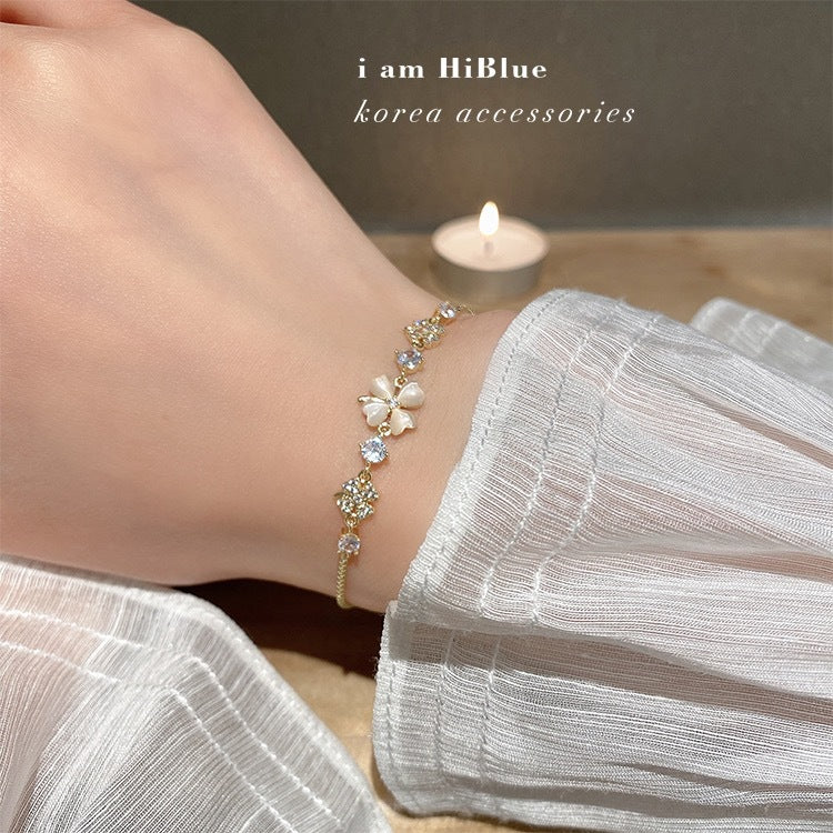 Style Elegant Clover Micro Inlaid Zircon Adjustable Pulling Rope Bracelets