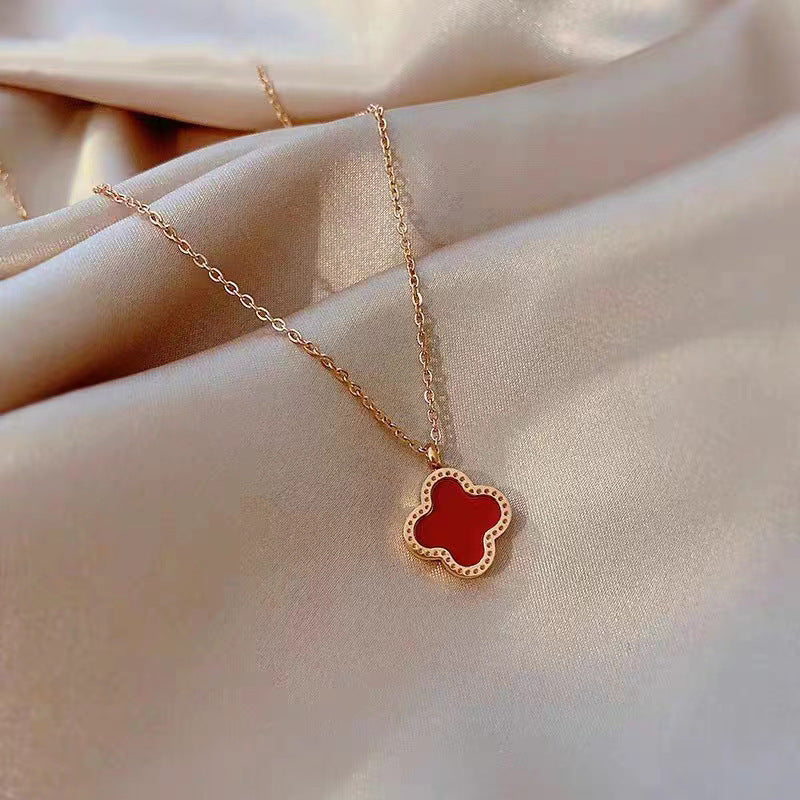 Clover Female Titanium Steel Double-sided Clavicle Necklaces