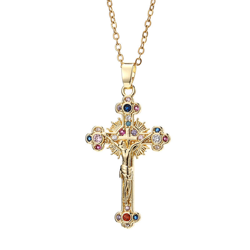 Color Retro Personality Cross Pendant Portrait Clavicle Necklaces