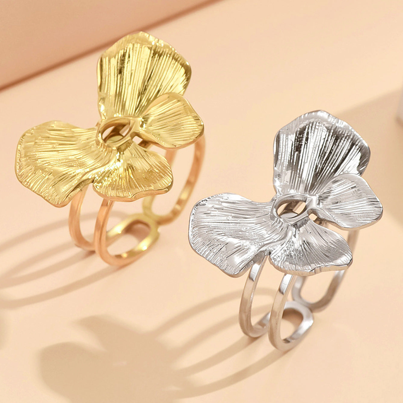 Steel Sweet Fairy Wind Flower Open Adjustable Vacuum Gold Ring