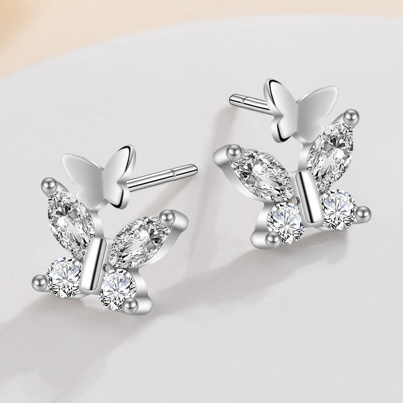 Sier – boucles d'oreilles simples et fraîches en Zircon, Double papillon