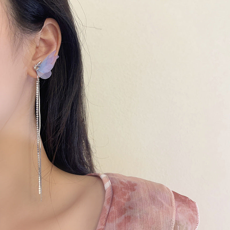 Fairy Gentle Gradient Butterfly Long Fringe Elegant High Sense Mosquito Ear Clip