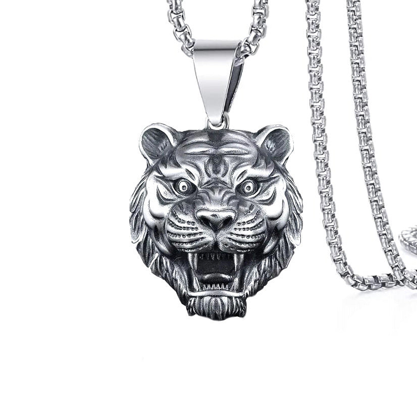 Men's Fashion Retro Domineering Tiger Head Personalized Hip Hop Simple Necklace