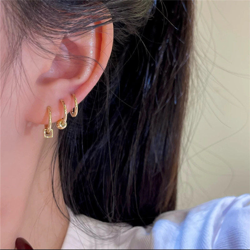 Square Ball Simple Auricular Needle Fashion Frosty Stud Earrings