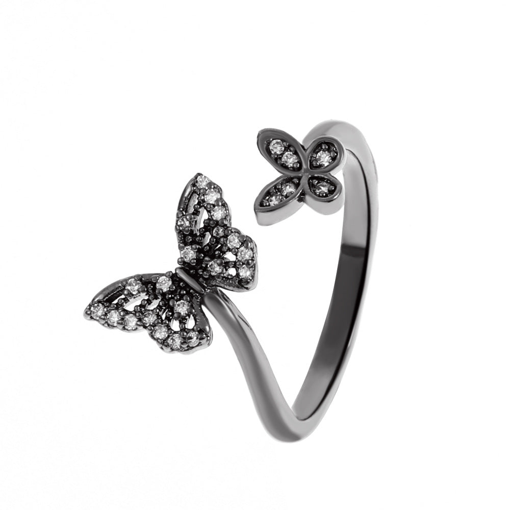 Simple Butterfly Female Graceful Personality Copper Diamond Geometric Open Index Rings