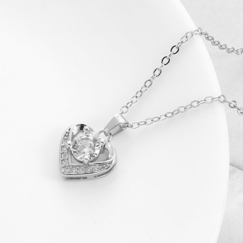Copper Material Slightly Inlaid Zircon Gold Plated Peach Heart Foreign Necklaces