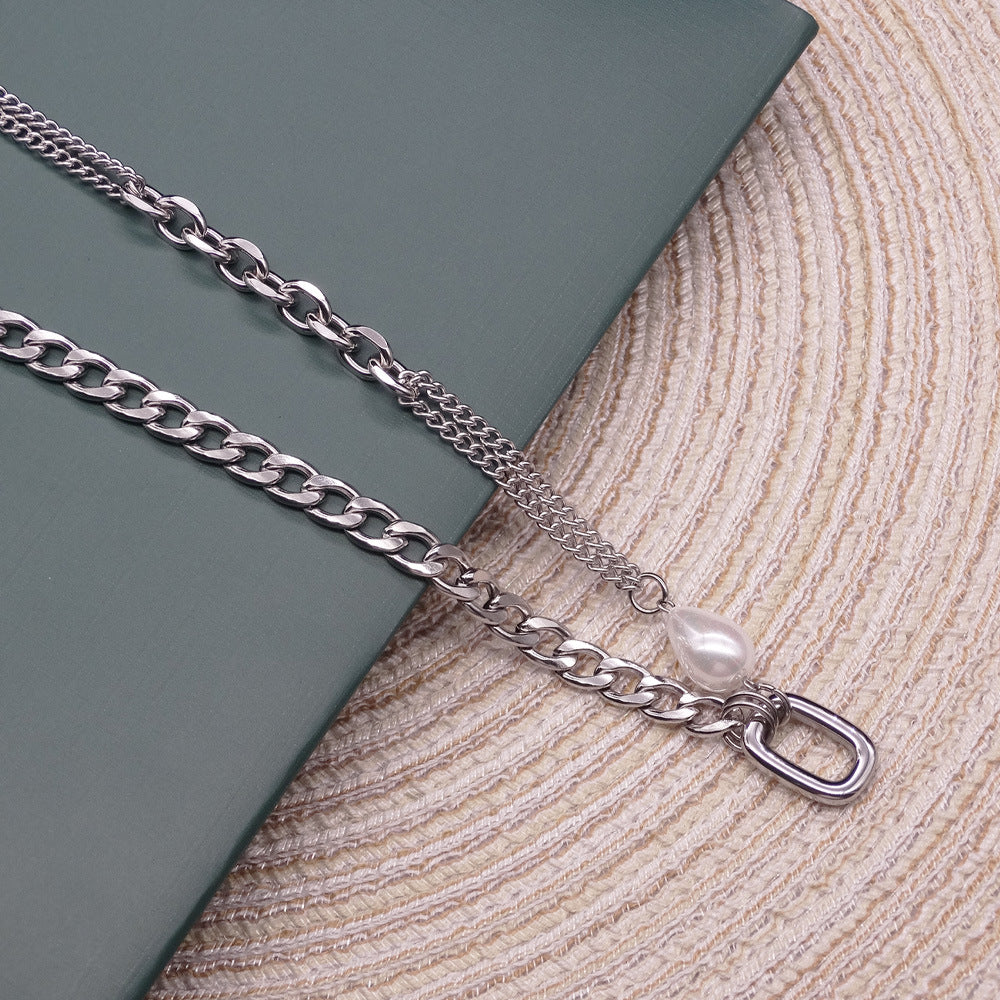 Men's Hop Titanium Steel Fashion Stitching Cuban Clavicle Chain Necklaces