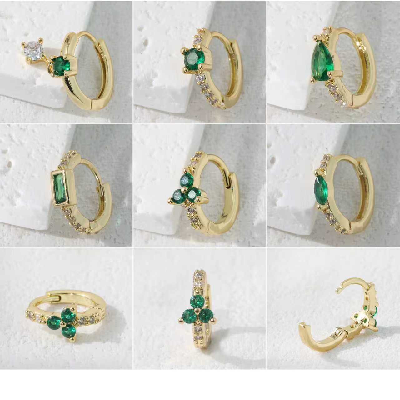 Gold Clip Female Temperament Wild Inlaid Emerald Zircon Earrings