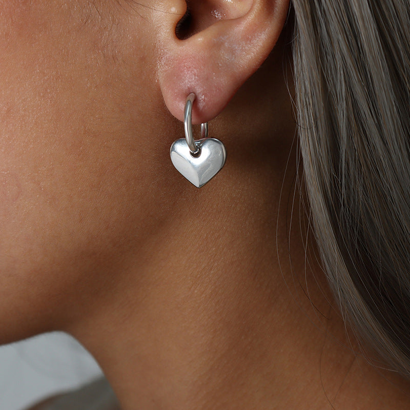 Elegant Heart Shaped Love Metal Good Texture Personality Shell Titanium Earrings