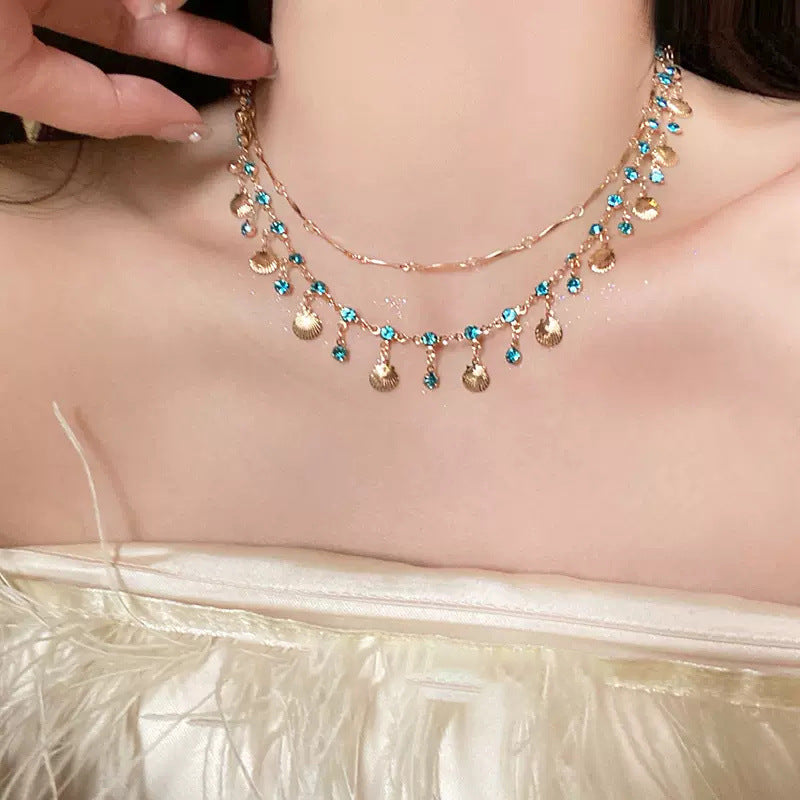 Blue Love Shell Exquisite Unique Slim Chain Necklace