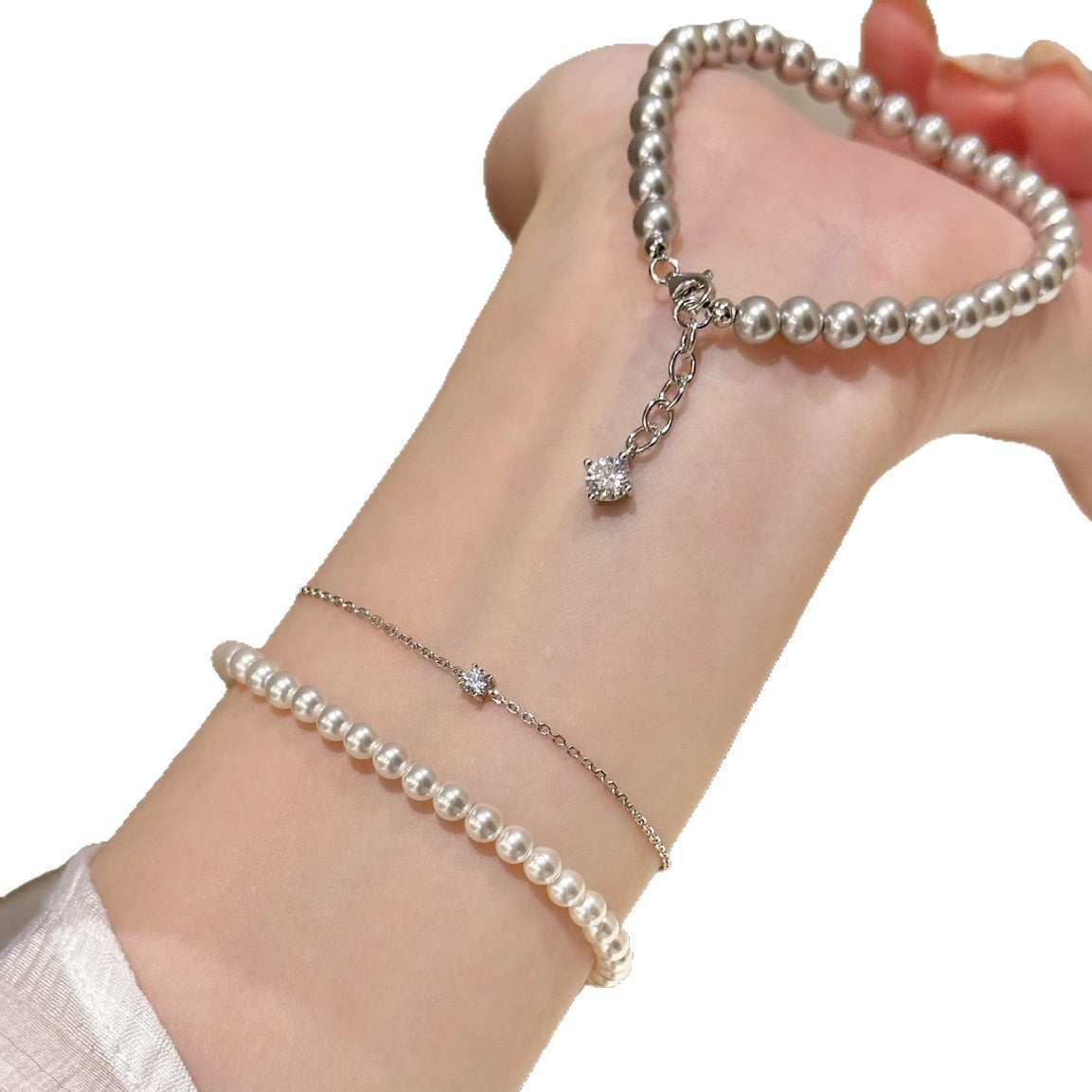 Gray Pearl Shining Diamond Female French Zircon Bracelet