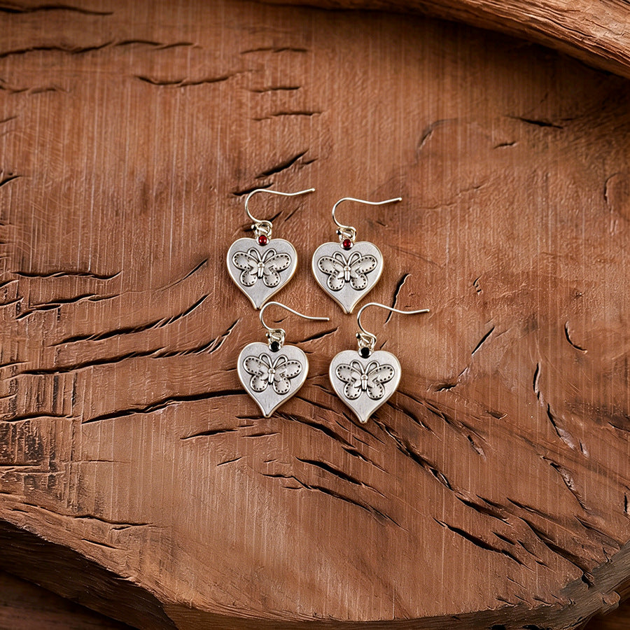 Sier Spot Drill Butterfly Love Heart Simple Personality Zinc Earrings