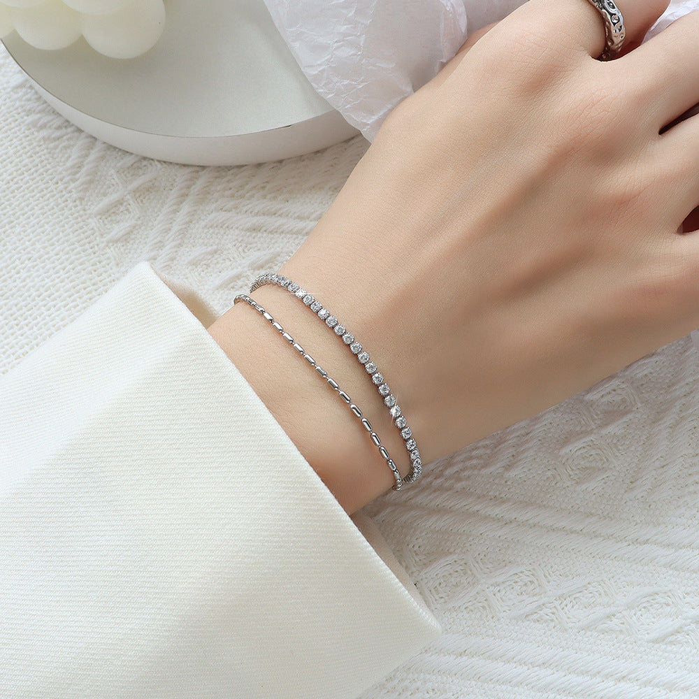 Bracelets en titane double couche avec strass et zircon