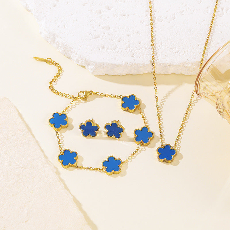 Clover Parthenocissus Grass Pork Belly Ear Light Luxury High-grade Jewelry Set