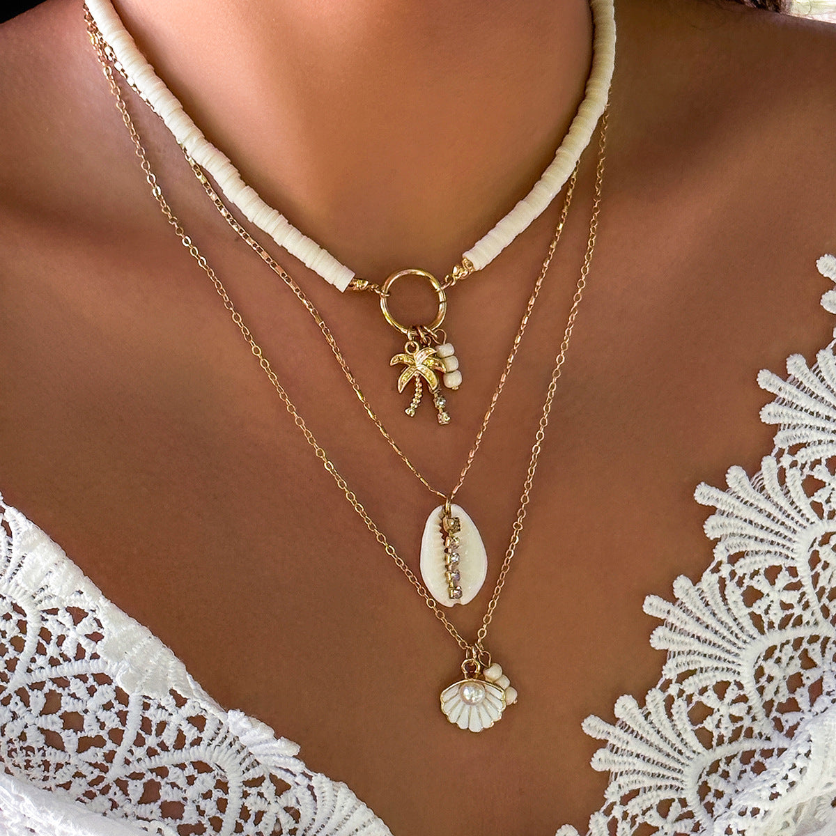 Women's Ornament Ocean Style Shell Conch Tassel Twin Necklaces