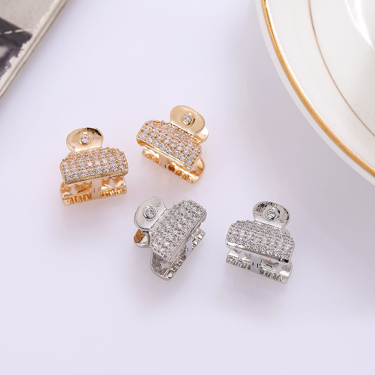 Small Jaw Clip Zircon Inlaid Personality Earrings