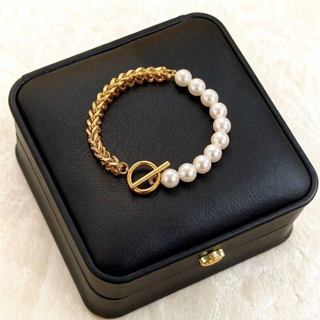 Women's High-grade Personality Stitching Chain Pearl Buckle Stainless Steel Bracelets
