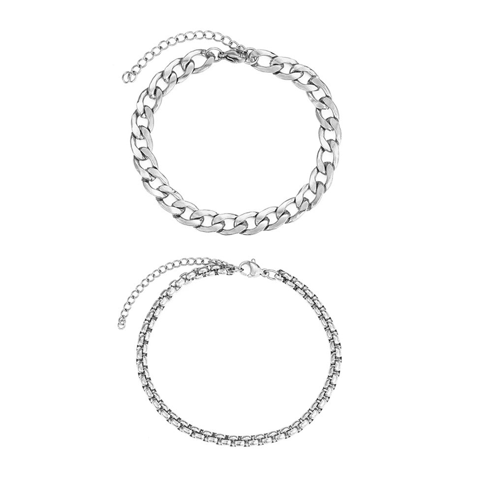 Stainless Steel Three-piece Cuban Simple Personality Hip Hop Style Bracelet