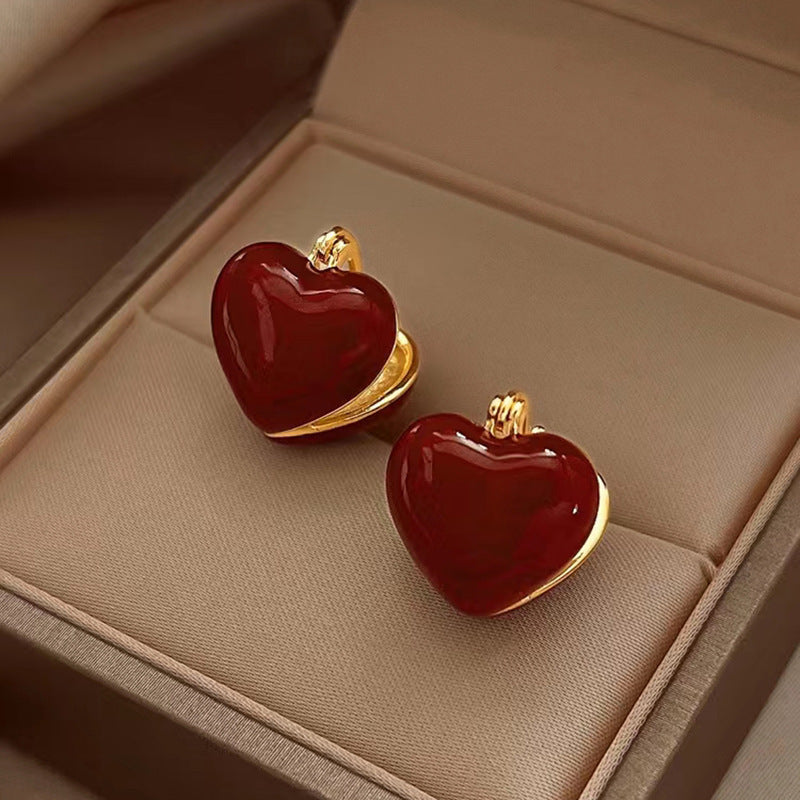 Peach Heart Enamel Light Luxury High-grade Ear Earrings