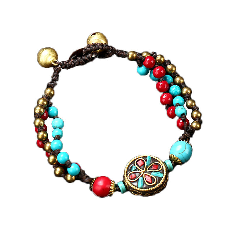 Retro Nepal Ancient Style Copper Bead Female Bracelets