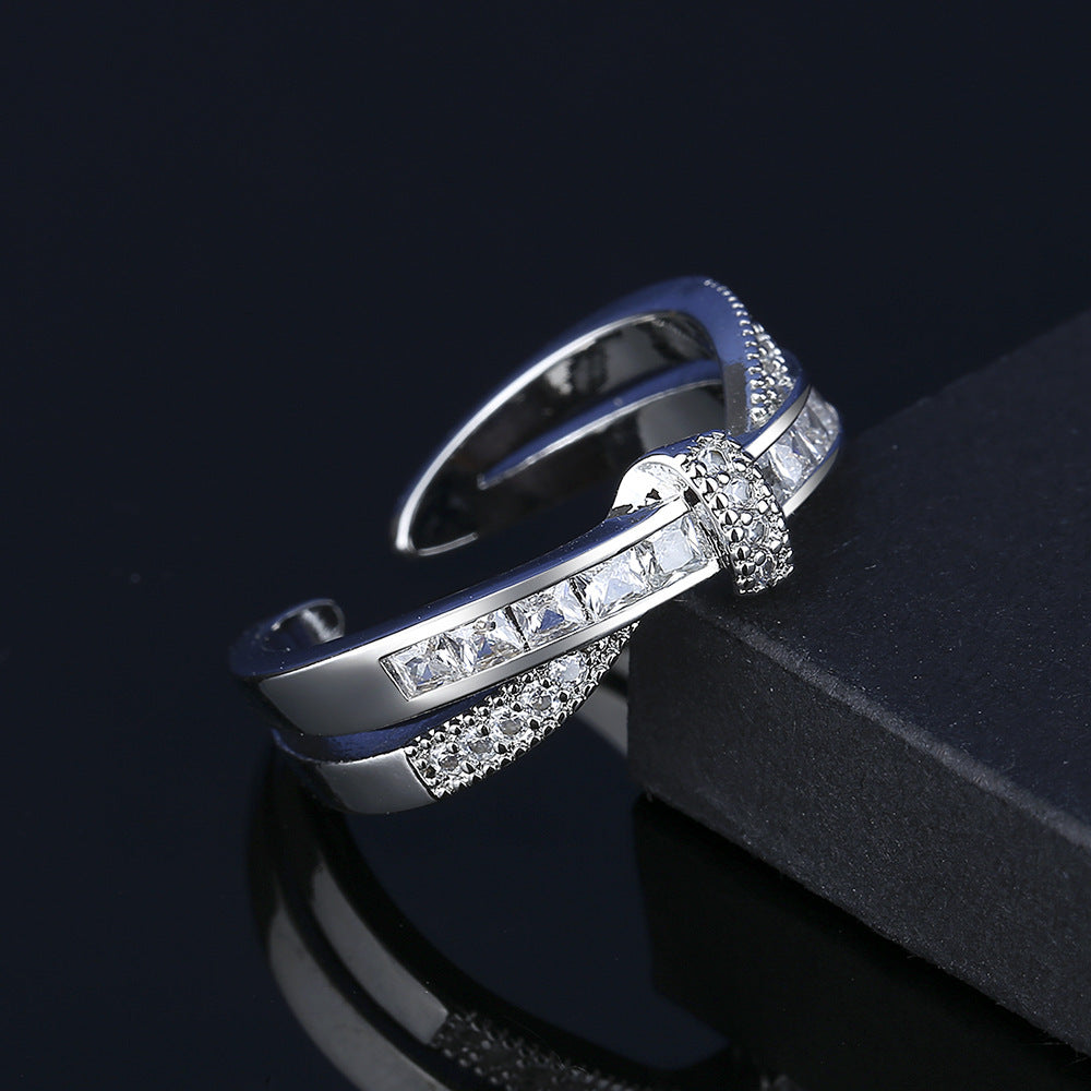 Live Broadcast Korean Style Trendy Grace Female Ladder Square Ring