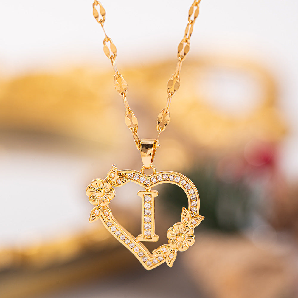 Affordable Luxury Fashion Letter Love Trendy Copper Inlaid Zircon Clavicle Necklace