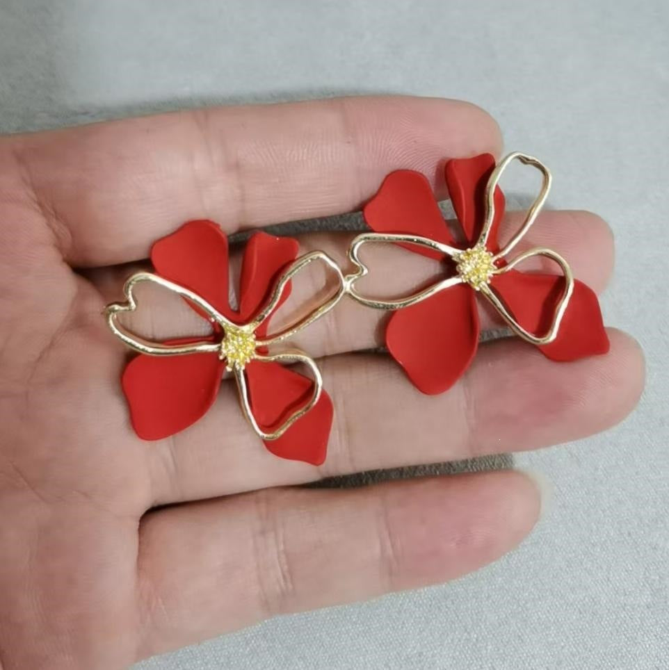 Sweet Double Layer Flower Petals Unique Earrings