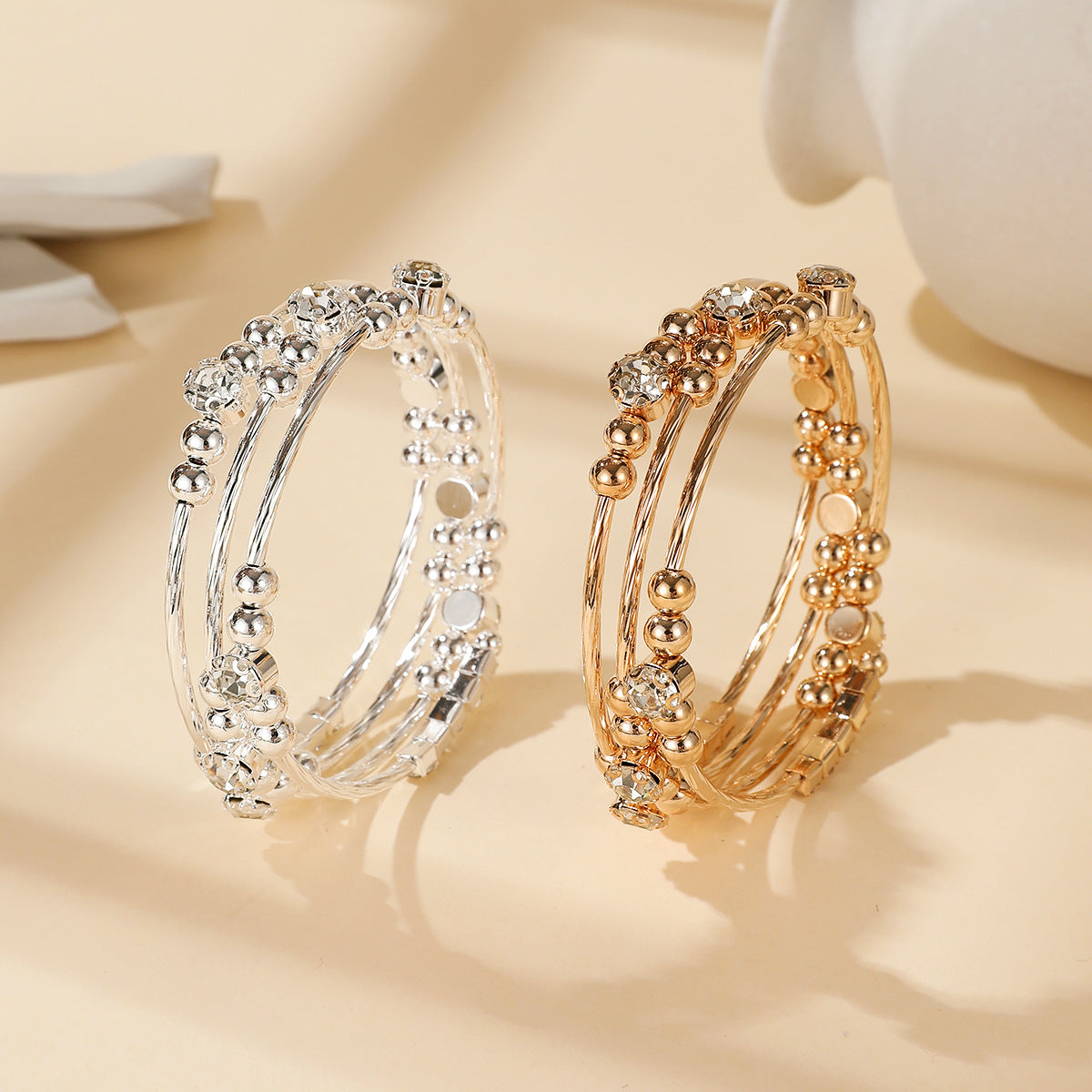 Fashion Pearl Rhinestone Cross Open Woman Bracelets